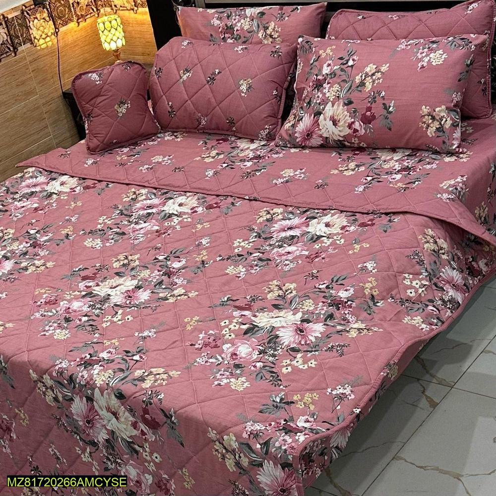 7-Piece Cotton Floral Comforter Set Pink Double Bed