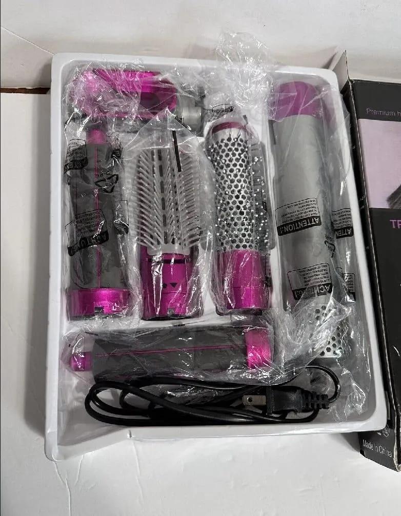 Hair Dryer Brush with 5 Nozzles Silver Pink