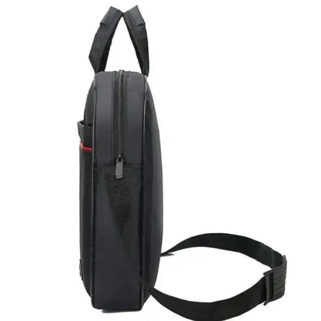 Black Oxford Laptop Bag with Red Stitching