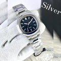 Men Square Watch Black Dial Silver Steel Chain Strap