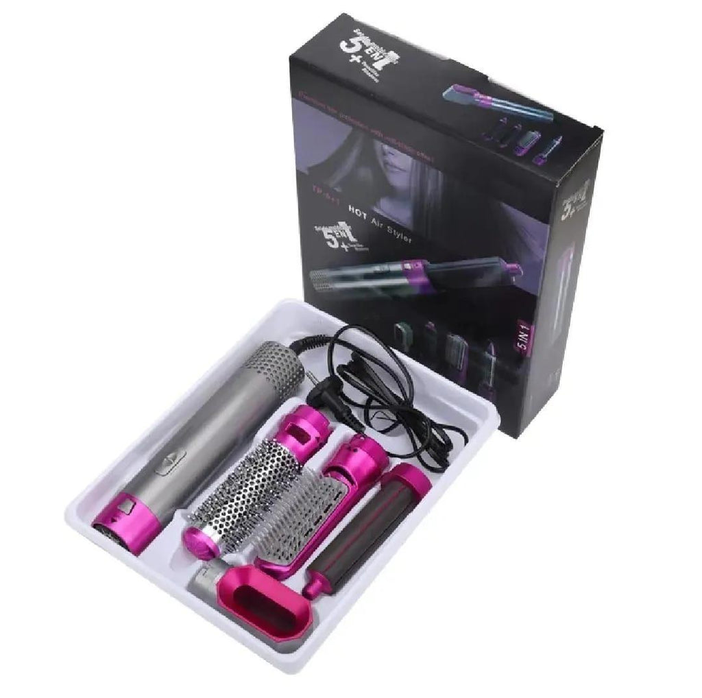 Hair Dryer Brush with 5 Nozzles Silver Pink