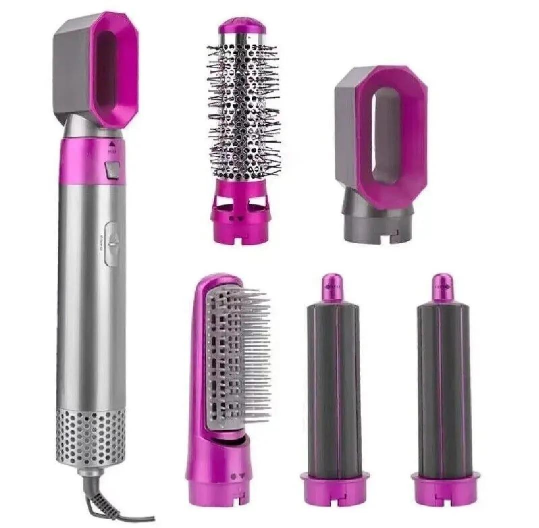 Hair Dryer Brush with 5 Nozzles Silver Pink