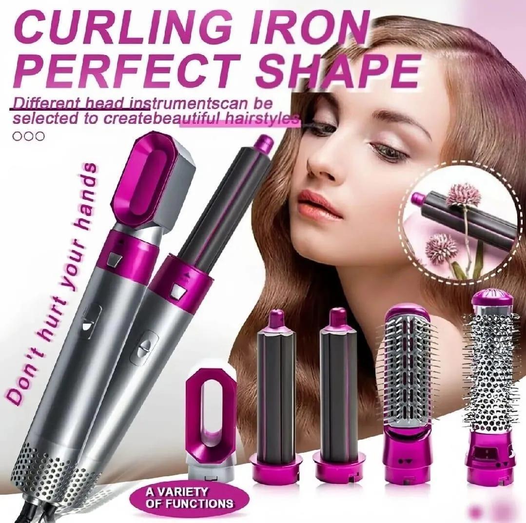 Hair Dryer Brush with 5 Nozzles Silver Pink