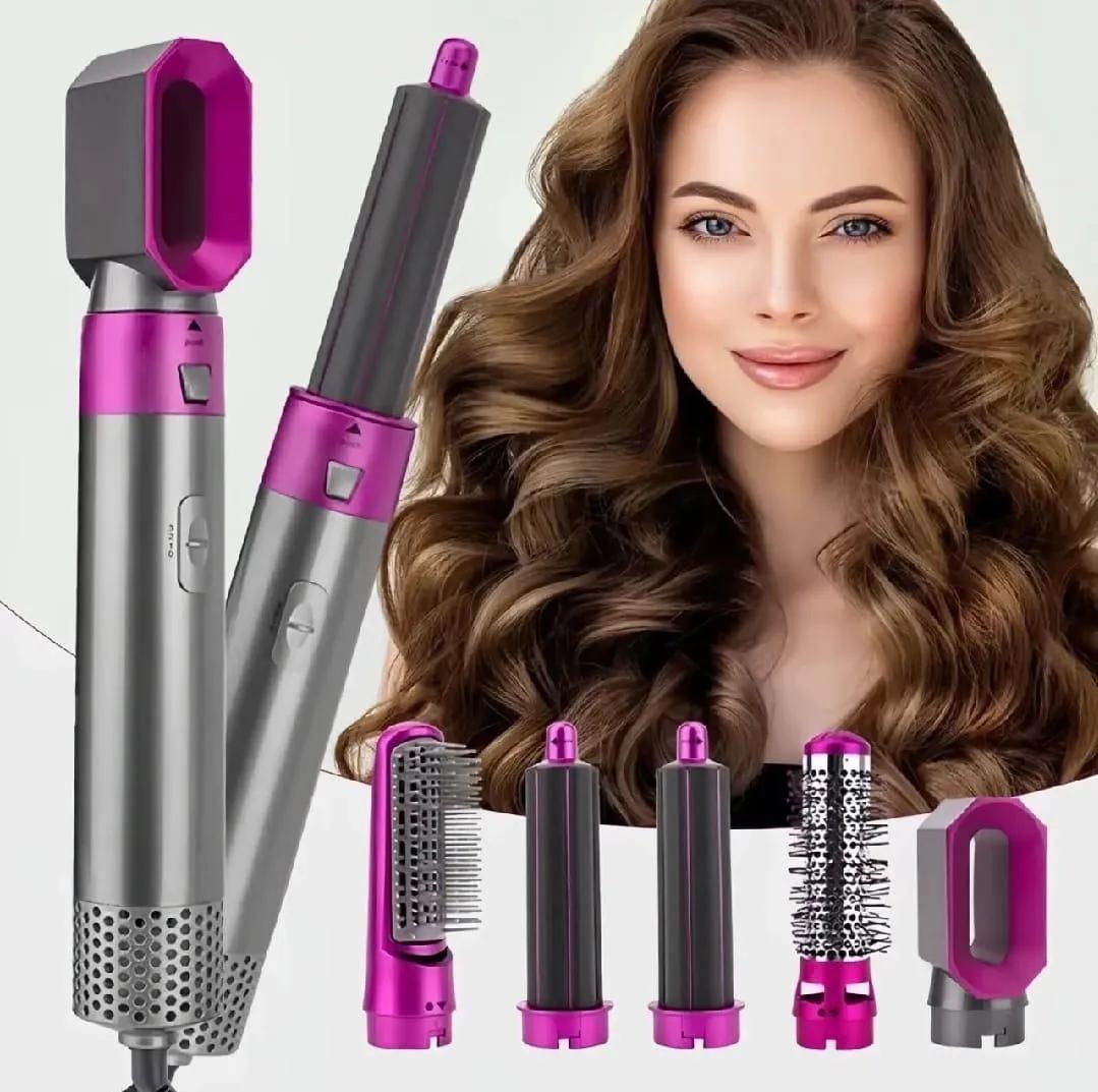 Hair Dryer Brush with 5 Nozzles Silver Pink